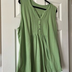 Coldwater Creek 2X Green Sleeveless Pintuck Blouse Soft Stretch Casual Top